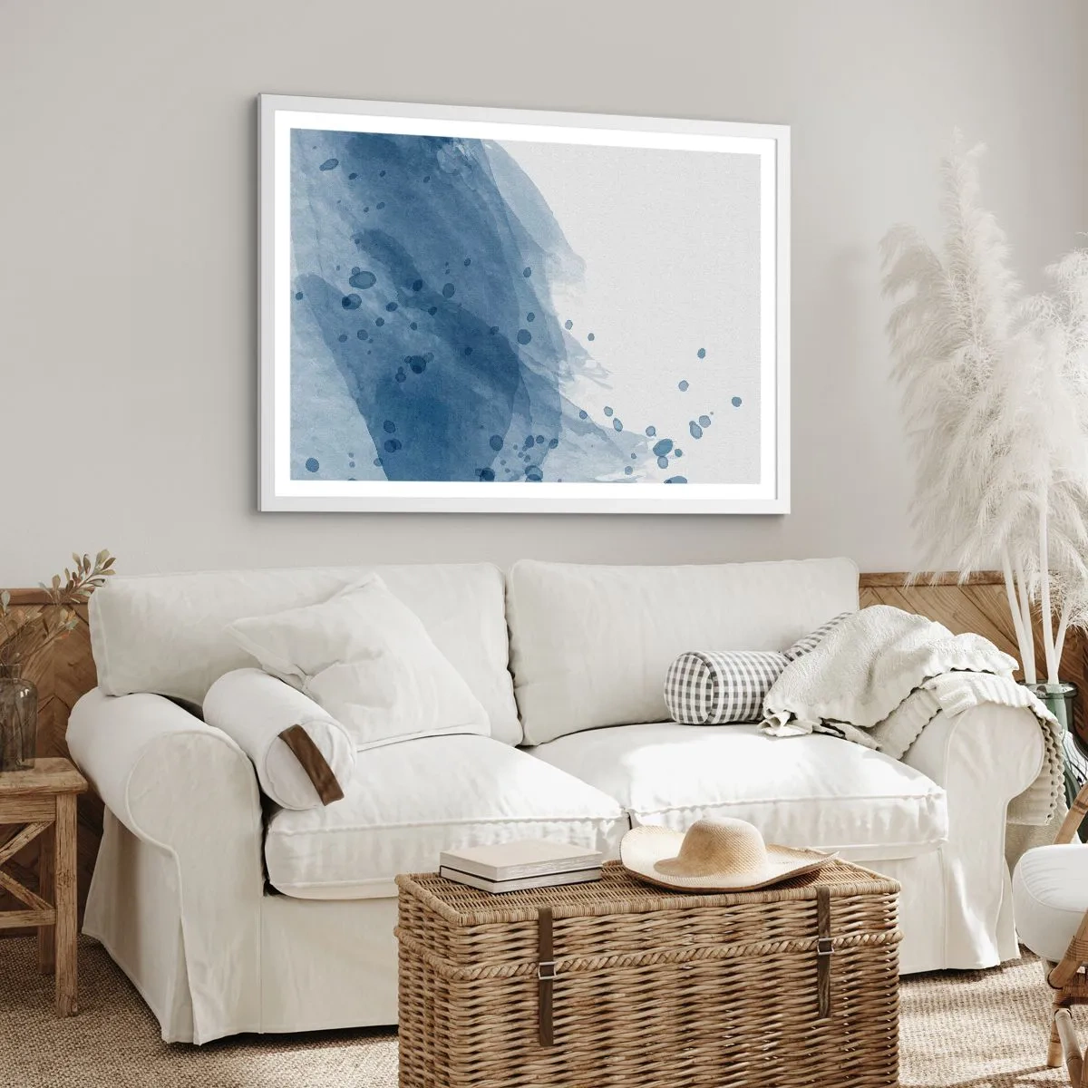 Affisch i vit ram - Blå tyll - 40x30 cm