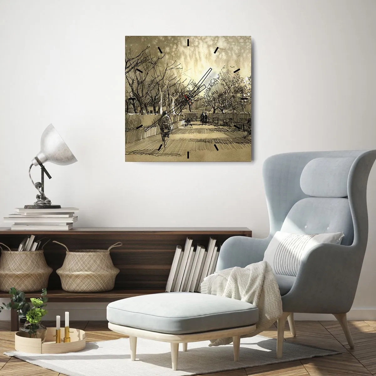 Väggklocka - Klocka på glas - En stund fångad med penna - 30x30 cm