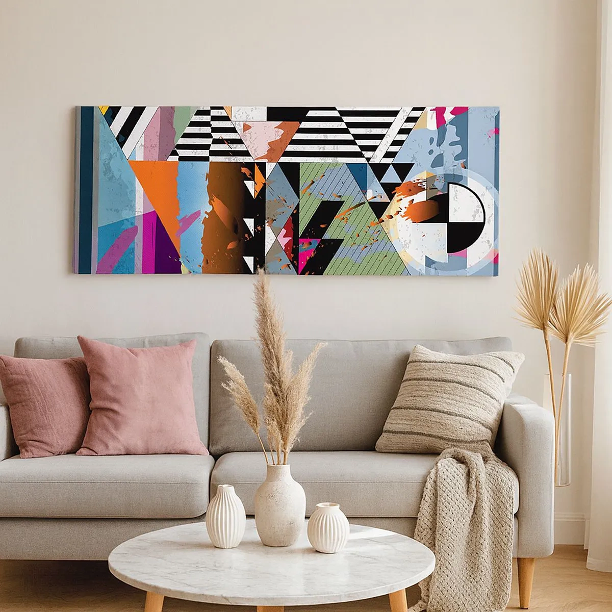 Canvastavla - Bild på duk - Geometriskt och organiskt - 100x40 cm