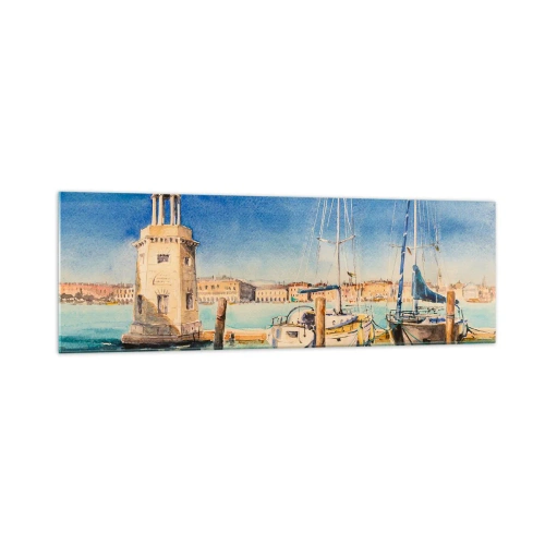 Glastavla - Bild på glas - Solig lagun - 160x50 cm