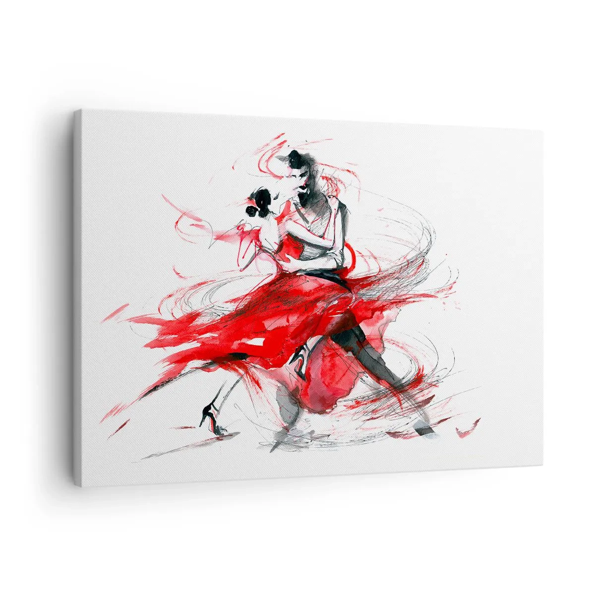Canvastavla - Bild på duk - Dansare i en dynamisk dans med röda accenter - 70x50cm - Tango - passionens rytm - Modern väggdekoration för vardagsrum och sovrum ARTTOR