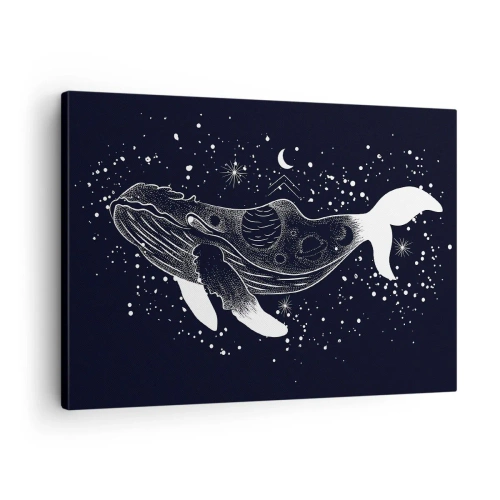 Canvastavla - Bild på duk - En grafisk illustration av en val i rymdåldersstil. - 70x50cm - I universumets hav - Modern väggdekoration för vardagsrum och sovrum ARTTOR