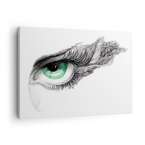Canvastavla - Bild på duk - Konstnärligt öga med grön iris och teckningsdetaljer - 70x50cm - Vacker och redo för attack - Modern väggdekoration för vardagsrum och sovrum ARTTOR