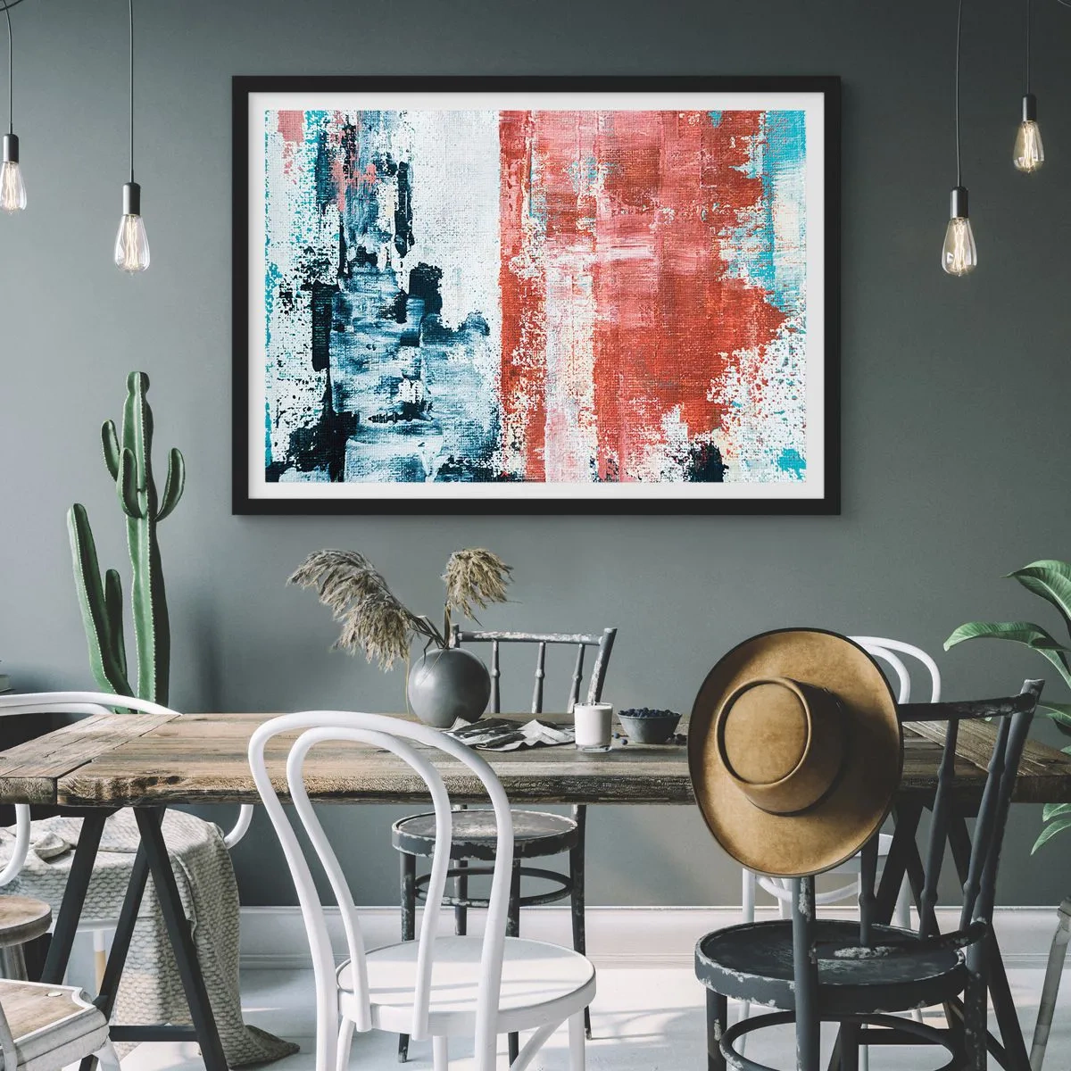 Affisch i svart ram - Abstrakt halvt om halvt - 70x50 cm