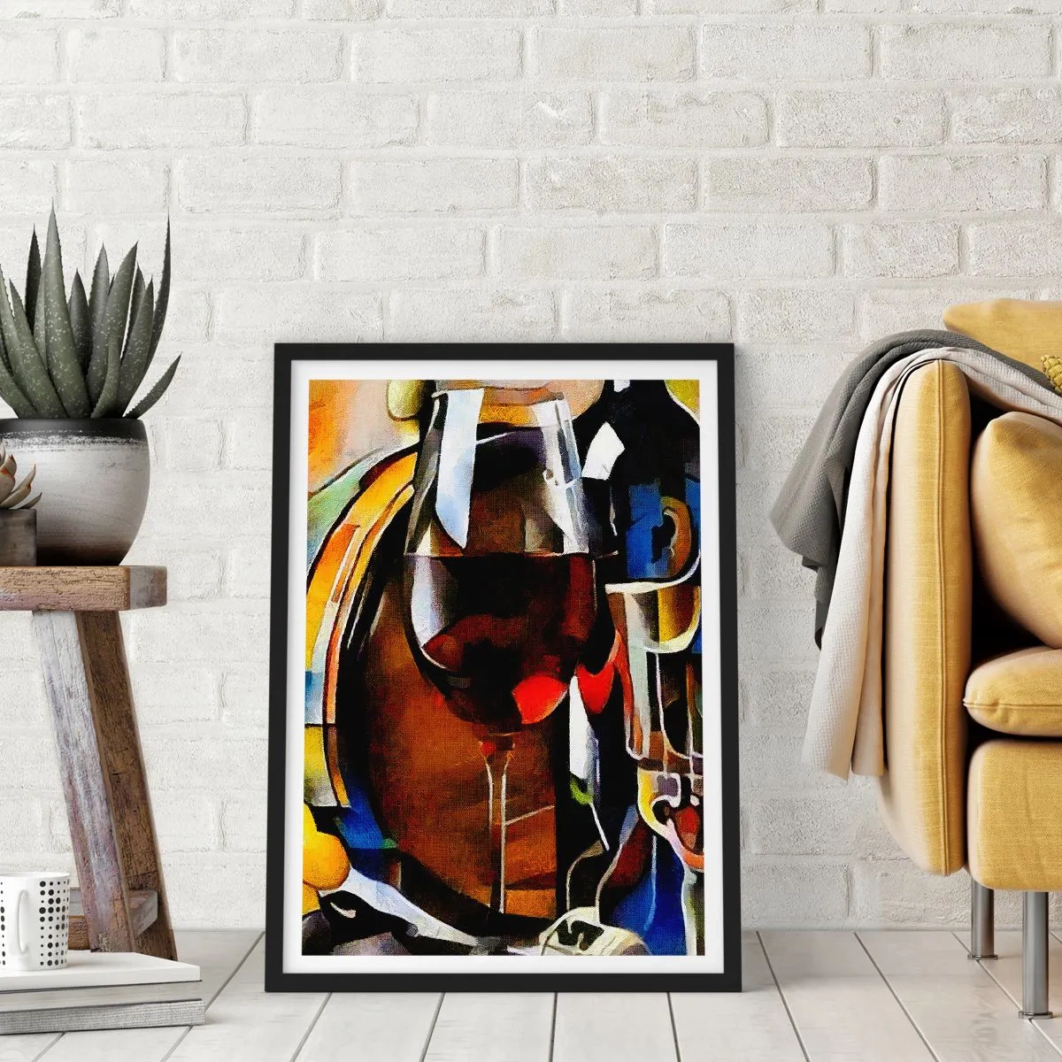 Affisch i svart ram - Ett konstnärligt återgivet glas rött vin - 50x70cm - Så blir världen färgglad - Modern väggdekoration för vardagsrum och sovrum ARTTOR