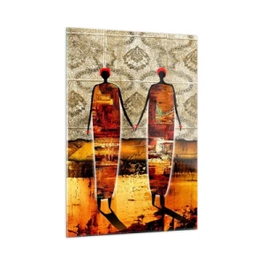 Glastavla - Bild på glas - Etnisk komposition i Afrikas färger - 50x70 cm