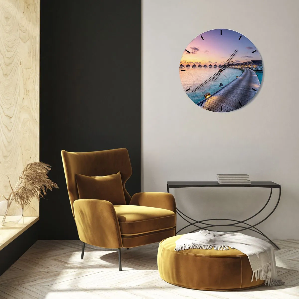 Väggklocka - Klocka på glas - Sommarsemester - tillbaka till källorna - 40x40 cm