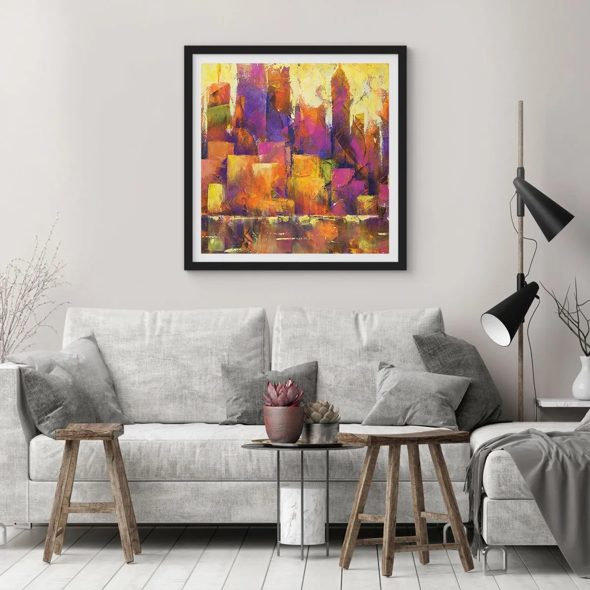 Affisch i svart ram - Metropolis komposition - 40x40 cm