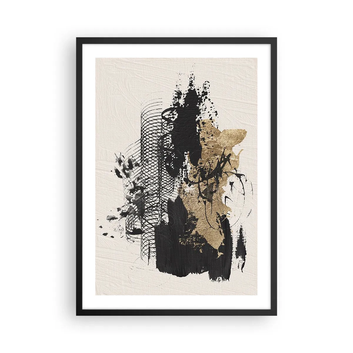 Affisch i svart ram - Abstrakt komposition i nyanser av svart och guld - 50x70cm - Komposition med passion - Modern väggdekoration för vardagsrum och sovrum ARTTOR