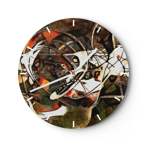 Väggklocka - Klocka på glas - Abstraktion med dynamiska linjer och färgglada accenter - 30x30cm - Hör du rörelse? - Modern väggdekoration för vardagsrum, kök och sovrum ARTTOR