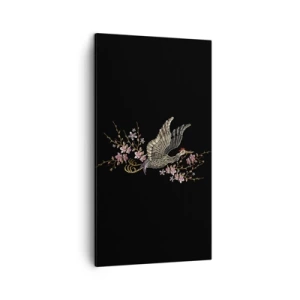 Canvastavla - Bild på duk - Exotisk, broderad fågel - 45x80 cm