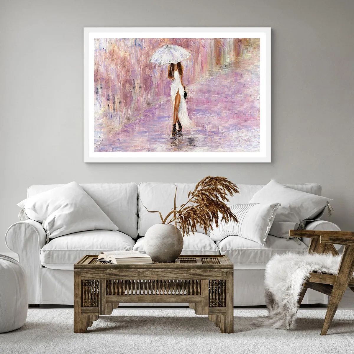 Affisch i vit ram - Under lila regn - 30x30 cm