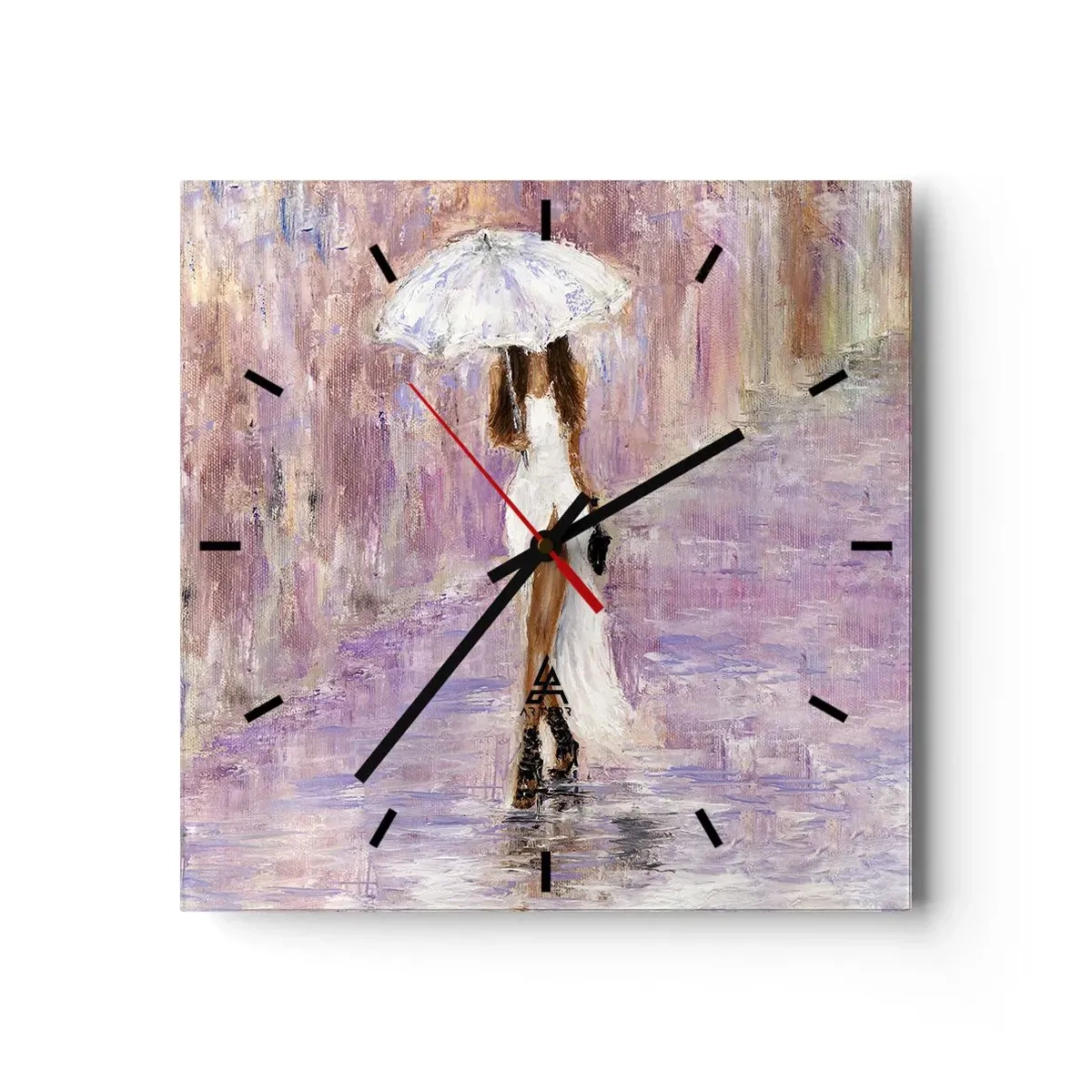 Väggklocka - Klocka på glas - Under lila regn - 30x30 cm