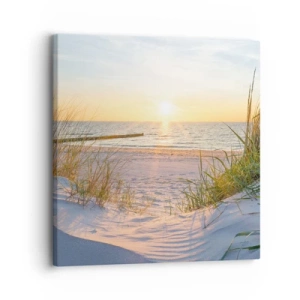 Canvastavla - Bild på duk - Havets brus, fågelsång, tom strand bland träden - 30x30 cm