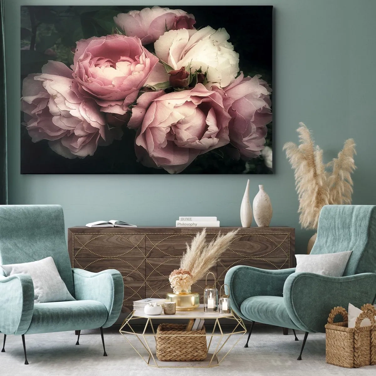 Canvastavla - Bild på duk - En bukett rosor i fina nyanser av rosa och vitt - 70x50cm - Belle epoque charm - Modern väggdekoration för vardagsrum och sovrum ARTTOR