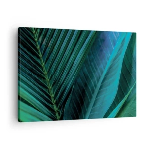 Canvastavla - Bild på duk - Närbild av tropiska gröna blad - 70x50cm - Grönskans anatomi - Modern väggdekoration för vardagsrum och sovrum ARTTOR