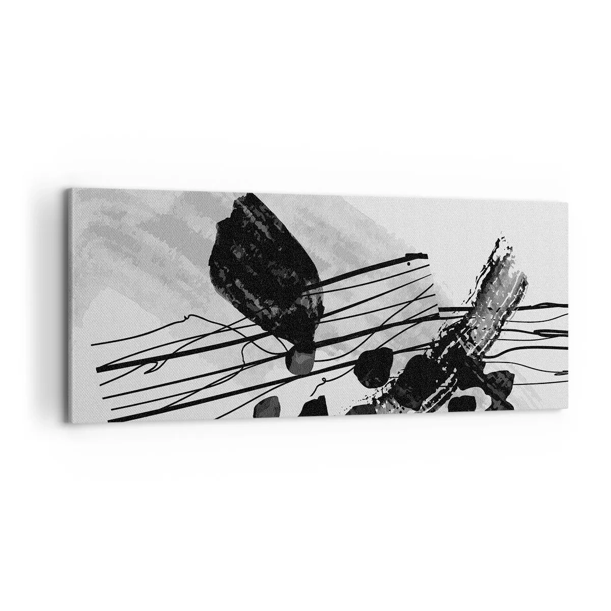 Canvastavla - Bild på duk - Svartvit organisk abstraktion - 100x40 cm
