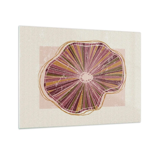 Glastavla - Bild på glas - En strålande organisk form i nyanser av rosa och brunt - 70x50cm - Strålande abstraktion - Modern väggdekoration för vardagsrum och sovrum ARTTOR