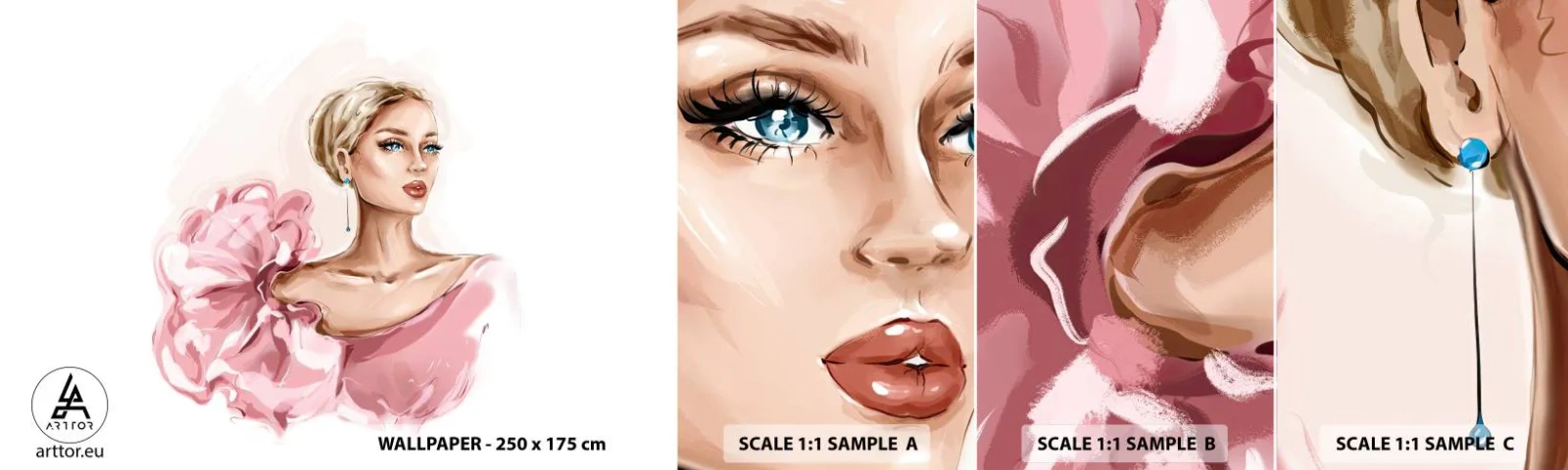 Provbit av självhäftande fototapet Deluxe Sticker - Som målad... - Kvinna, Mode, Grafik - 100x30 cm