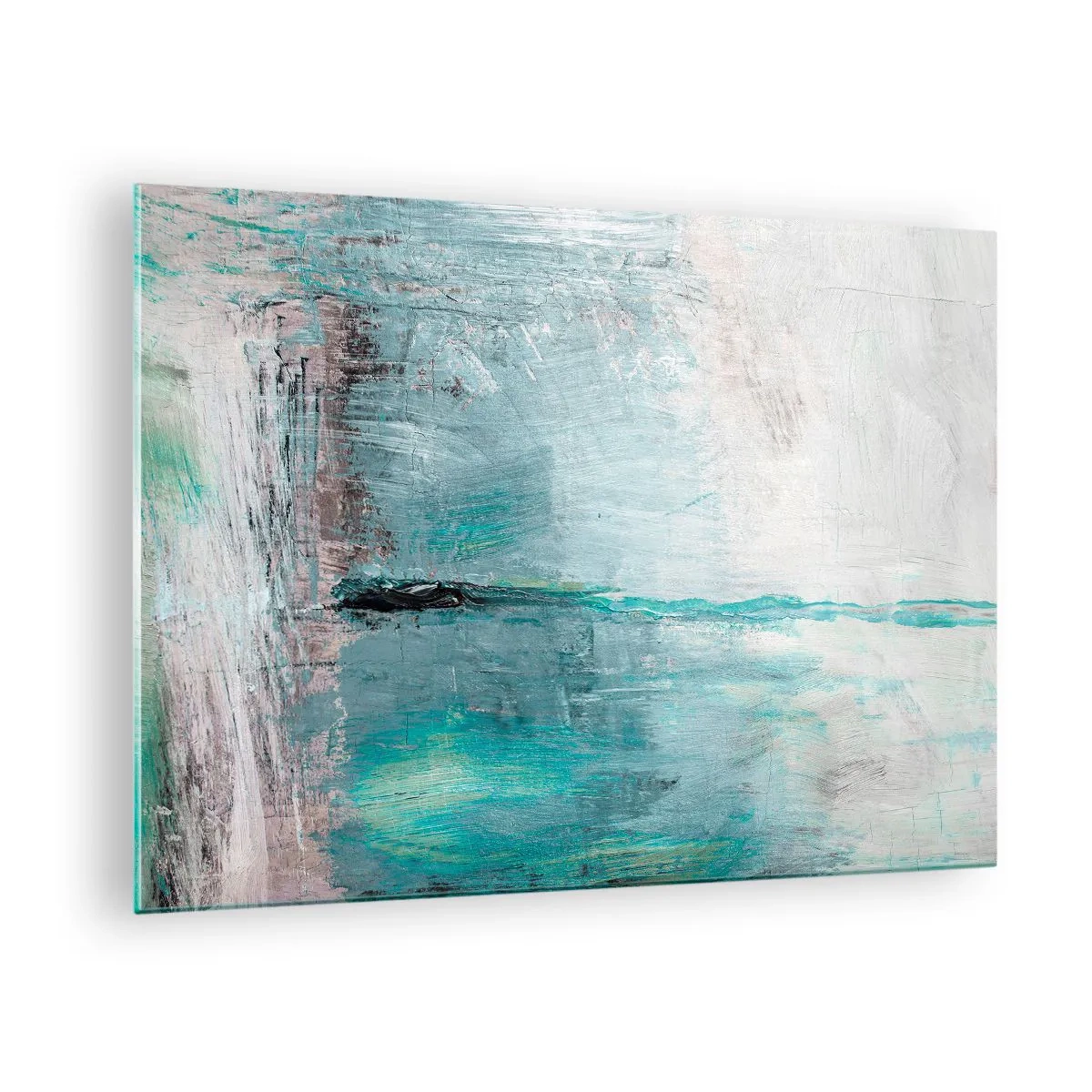 Glastavla - Bild på glas - Abstrakt komposition i nyanser av blått och grått - 70x50cm - Horisontellt i blått - Modern väggdekoration för vardagsrum och sovrum ARTTOR