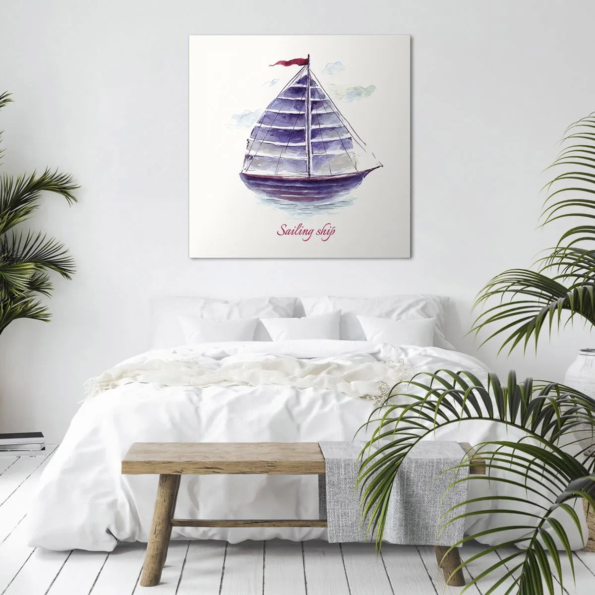Canvastavla - Bild på duk - Fulla seglar och lugnt vatten - 50x50 cm