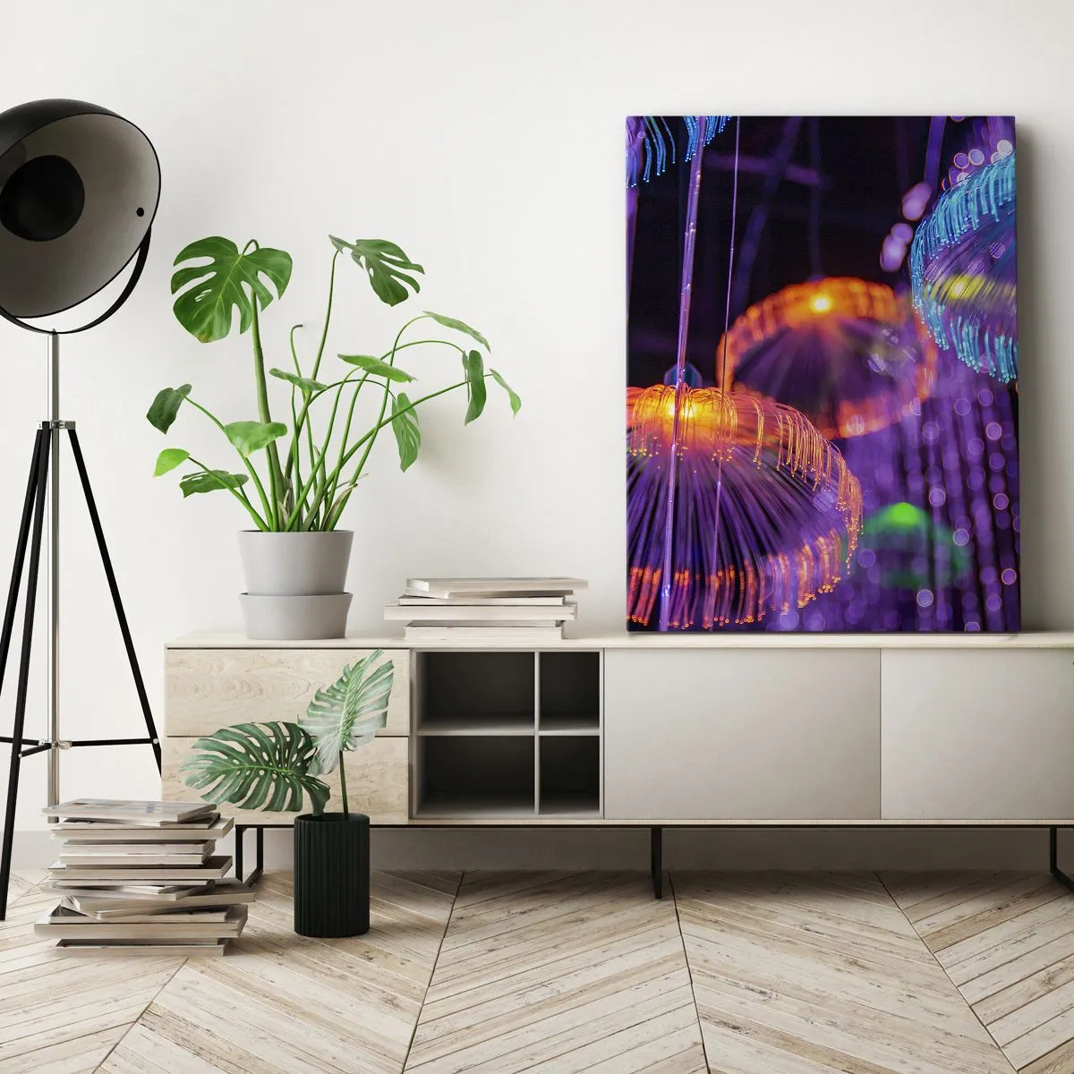 Canvastavla - Bild på duk - Lysande fontän - 45x80 cm
