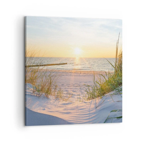 Canvastavla - Bild på duk - Havets brus, fågelsång, tom strand bland träden - 60x60 cm