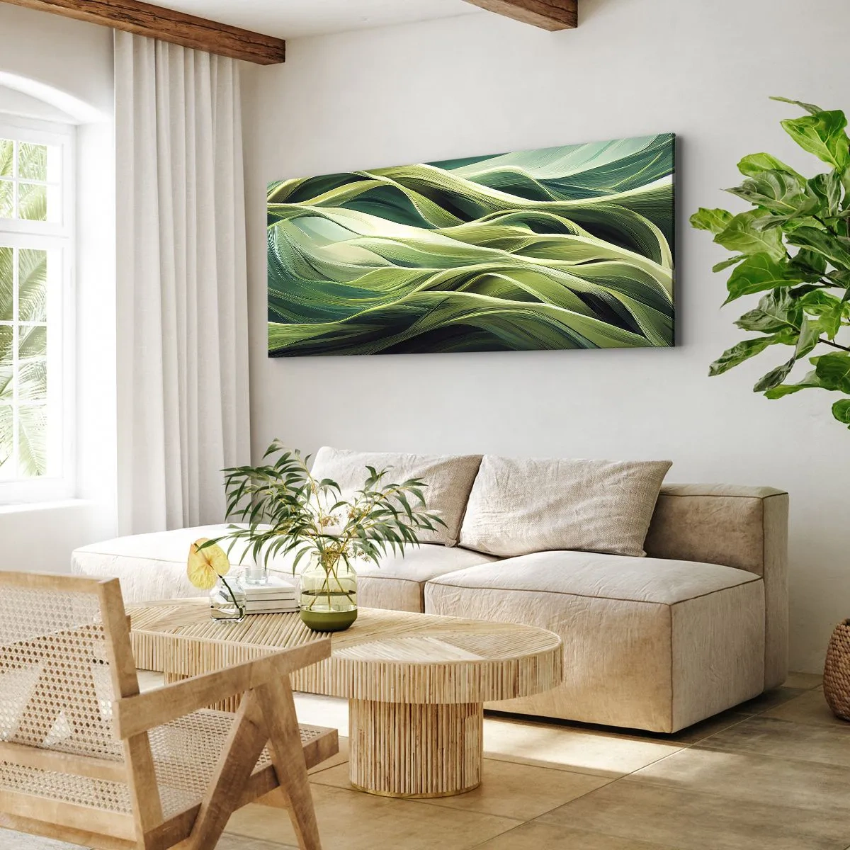 Canvastavla - Bild på duk - Ett abstrakt spel med grönt - 120x50 cm