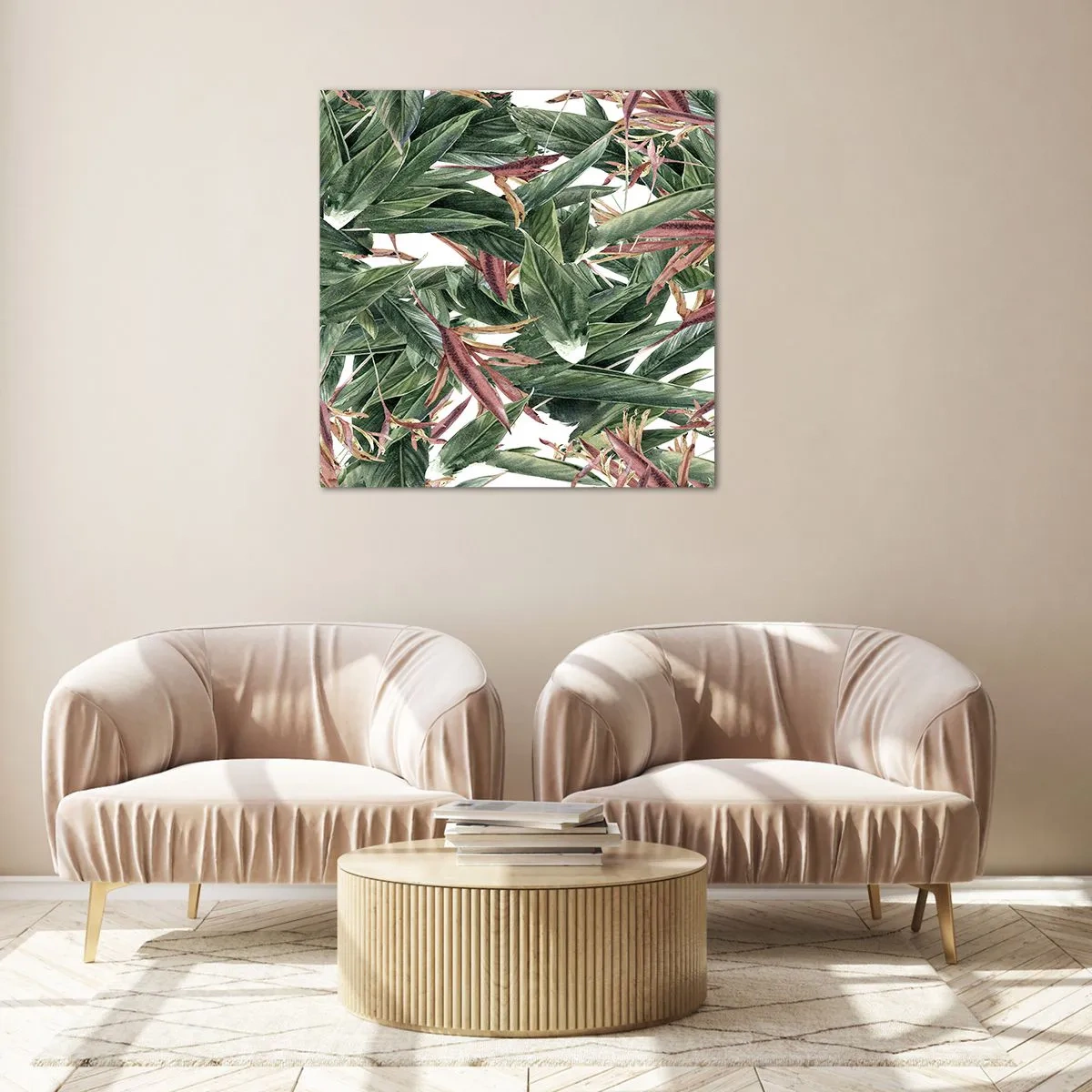 Glastavla - Bild på glas - Smaragd-lila växter - 70x70 cm