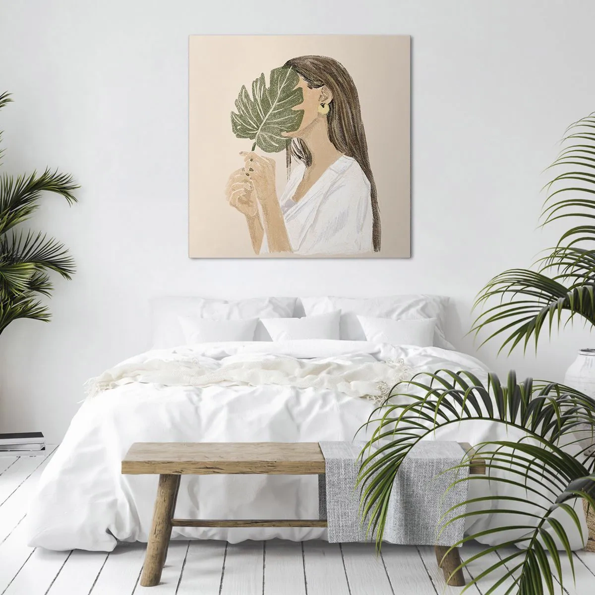 Canvastavla - Bild på duk - Mystiskt porträtt med solfjäder - 50x50 cm