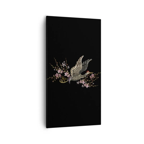 Canvastavla - Bild på duk - Exotisk, broderad fågel - 55x100 cm