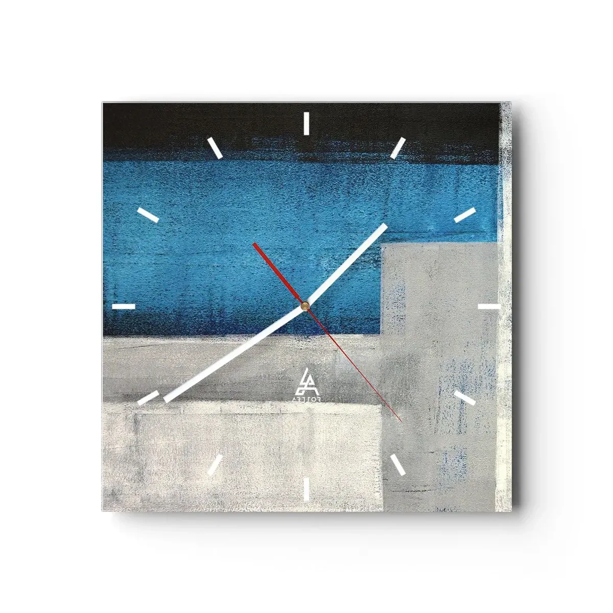 Väggklocka - Klocka på glas - Poetisk komposition av grått och blått - 40x40 cm