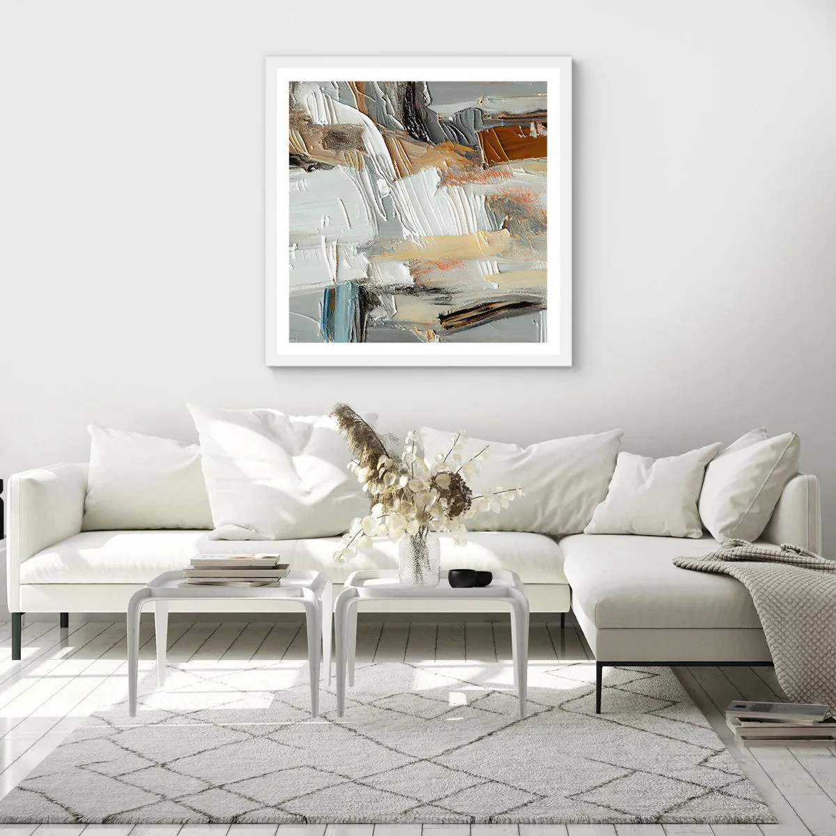 Affisch i vit ram - Färgstarka lager på lager - 60x60 cm