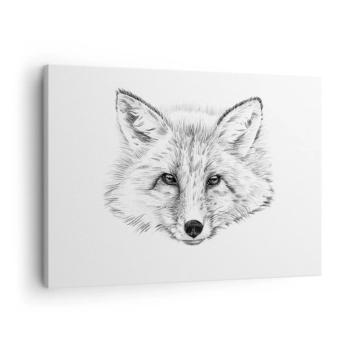 Canvastavla - Bild på duk - Svartvit teckning av ett rävhuvud på vit bakgrund - 70x50cm - Kan dessa ögon ljuga? - Modern väggdekoration för vardagsrum och sovrum ARTTOR