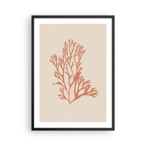 Affisch i svart ram - En delikat illustration av korall mot en ljus bakgrund - 50x70cm - Filigran av korall - Modern väggdekoration för vardagsrum och sovrum ARTTOR