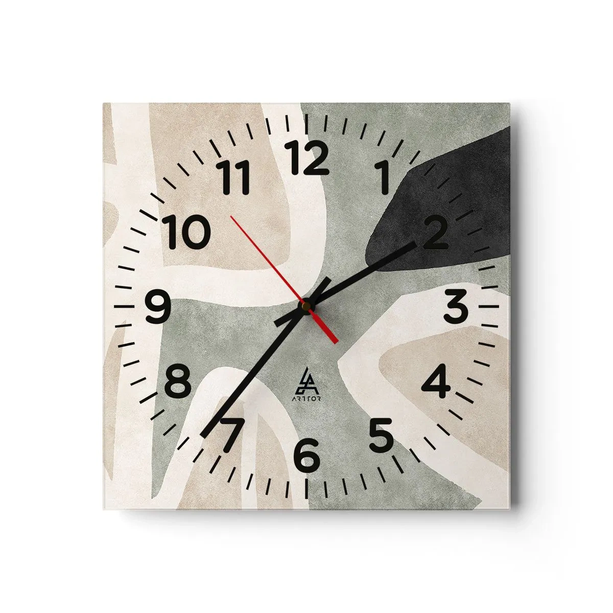 Väggklocka - Klocka på glas - Komposition med svart motiv - 40x40 cm