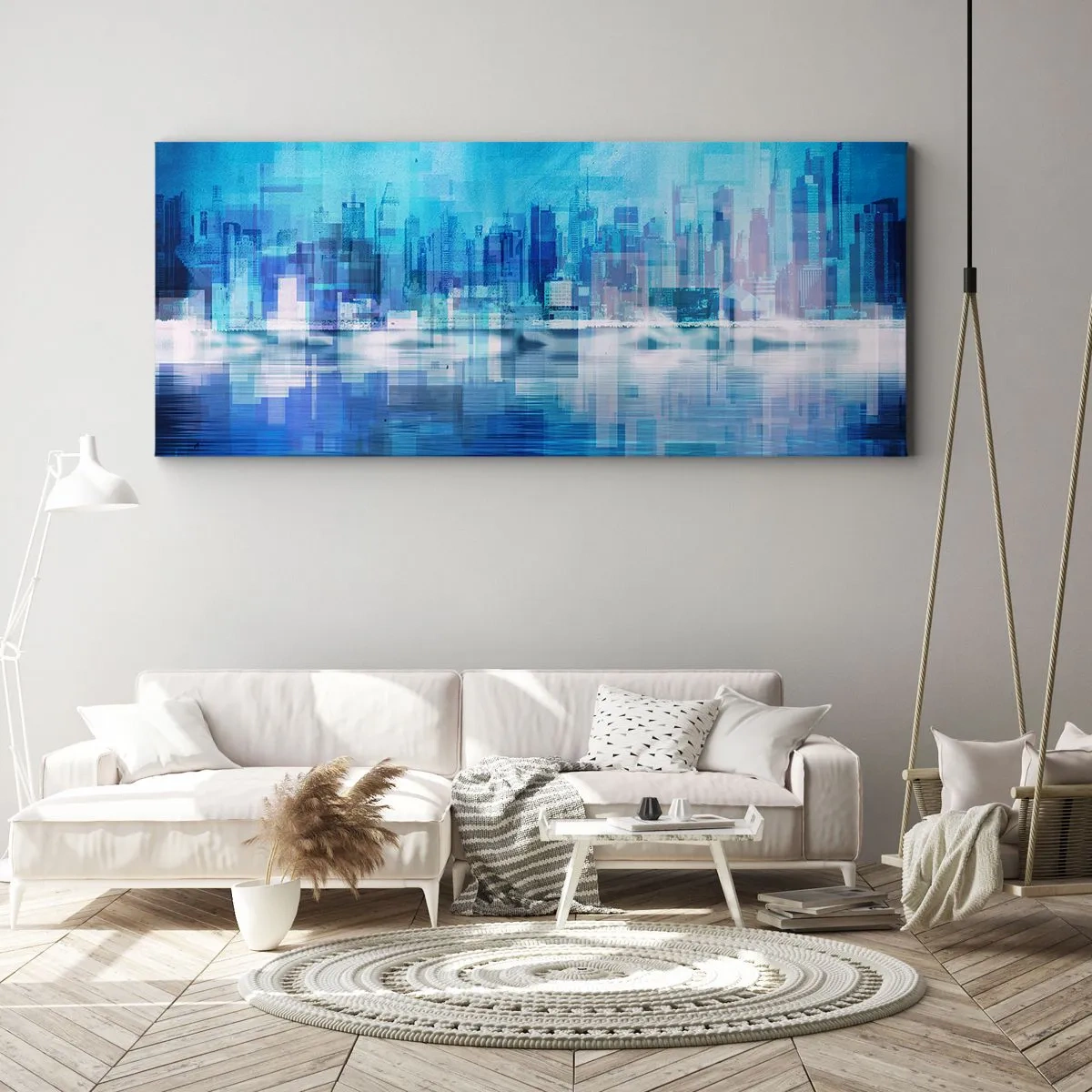 Canvastavla - Bild på duk - Försänkta i blått - 100x40 cm