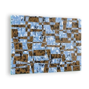 Glastavla - Bild på glas - Geometrisk abstraktion med nyanser av blått och brunt - 70x50cm - Icke-folkligt urklipp - Modern väggdekoration för vardagsrum och sovrum ARTTOR