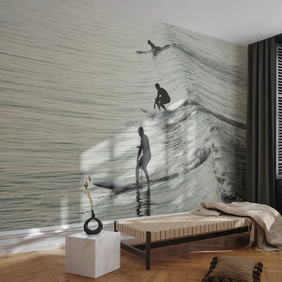 Fototapet Premium Sand - Att möta vågen - Surfing, Sport, Hav - 100x70 cm