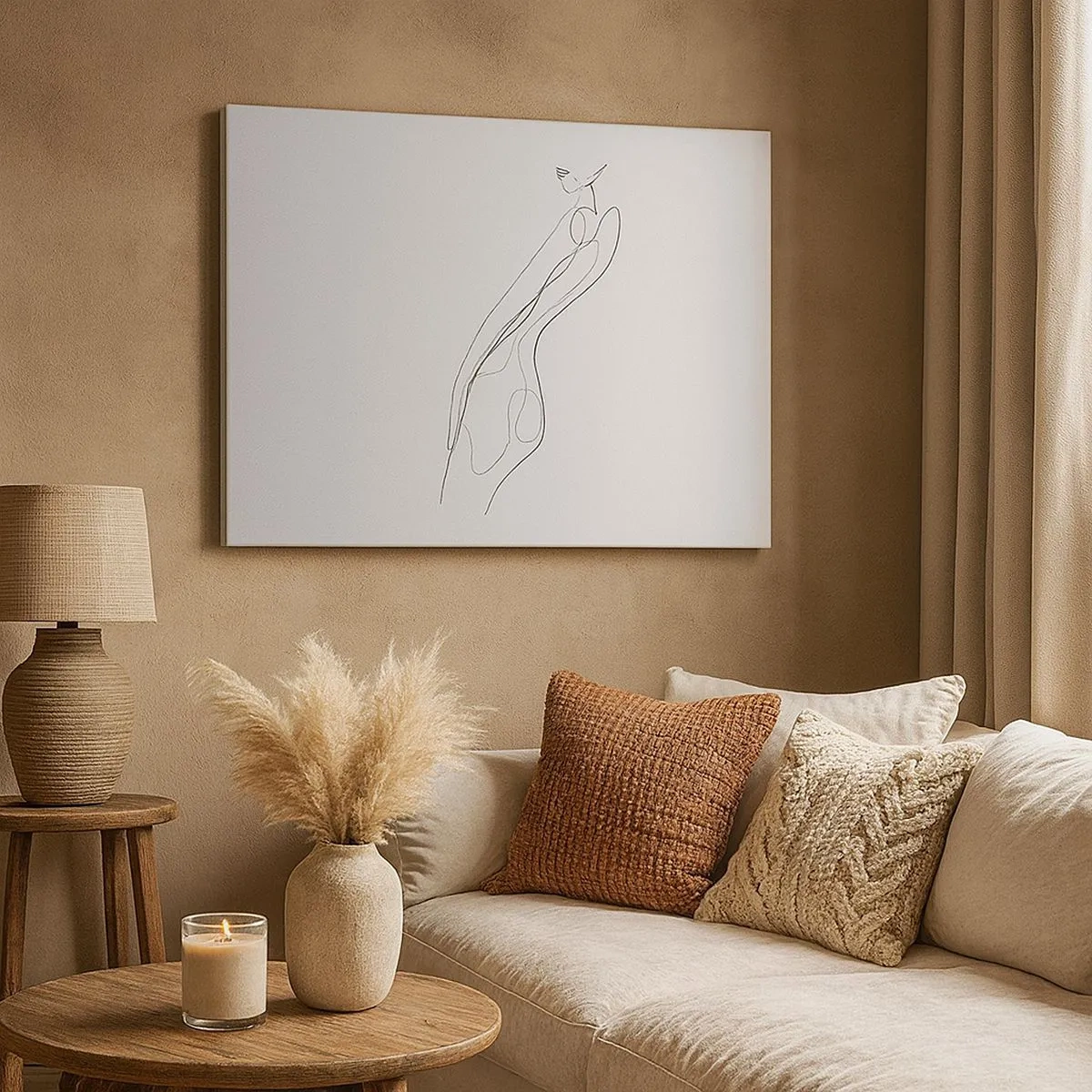 Canvastavla - Bild på duk - En minimalistisk linje som visar en silhuett mot en ljus bakgrund - 70x50cm - Bara en utfästelse - Modern väggdekoration för vardagsrum och sovrum ARTTOR