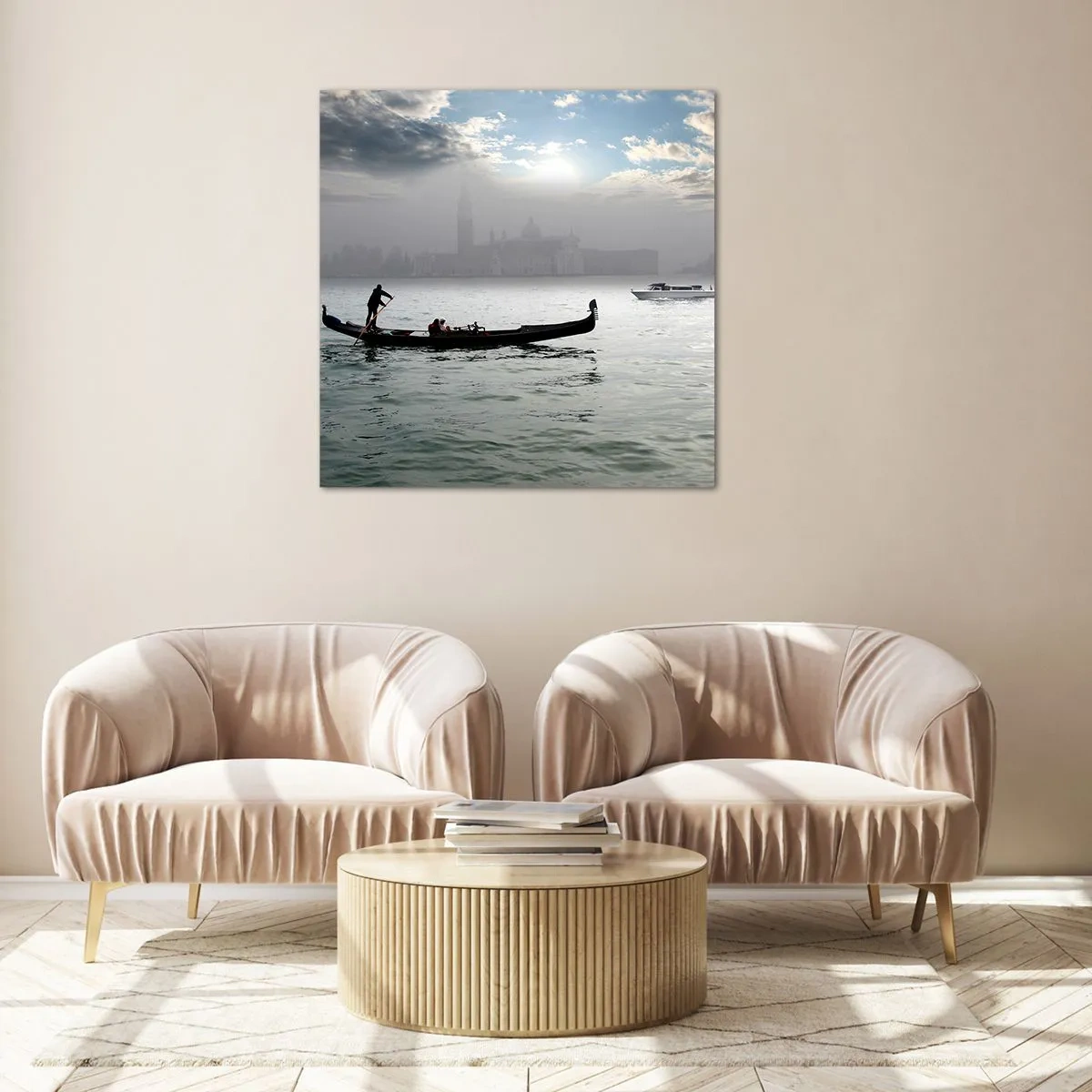 Glastavla - Bild på glas - Sagostad ur vatten och dimma - 50x50 cm