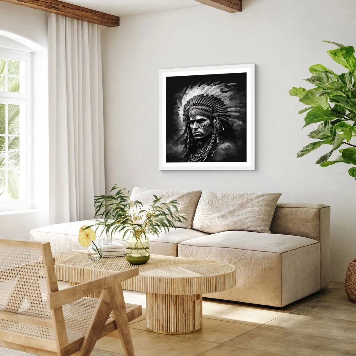 Affisch i vit ram - Hövding och krigare - 60x60 cm