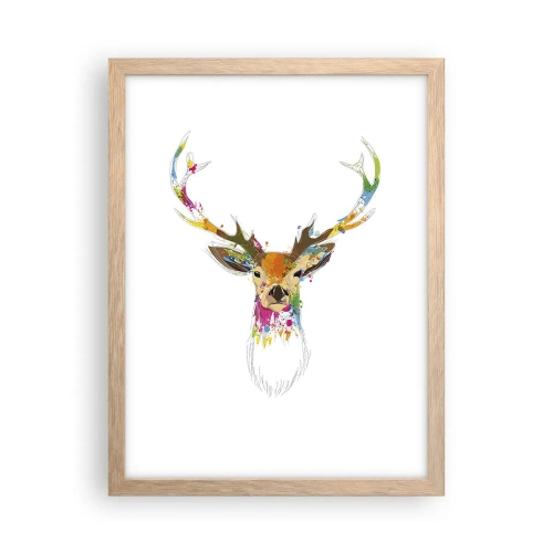 Affisch i ram av ljusek - Hjort badar i färg - 30x40 cm