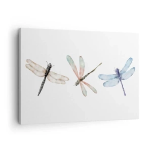 Canvastavla - Bild på duk - Tre trollsländor i delikata pastellfärger - 70x50cm - Viktlösa trollsländor - Modern väggdekoration för vardagsrum och sovrum ARTTOR