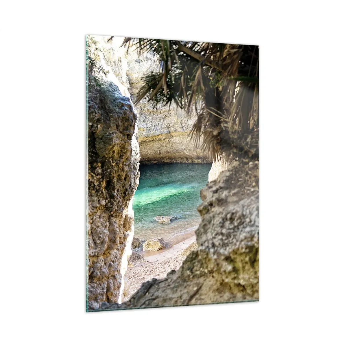Glastavla - Bild på glas - Turkos vik - 50x70 cm