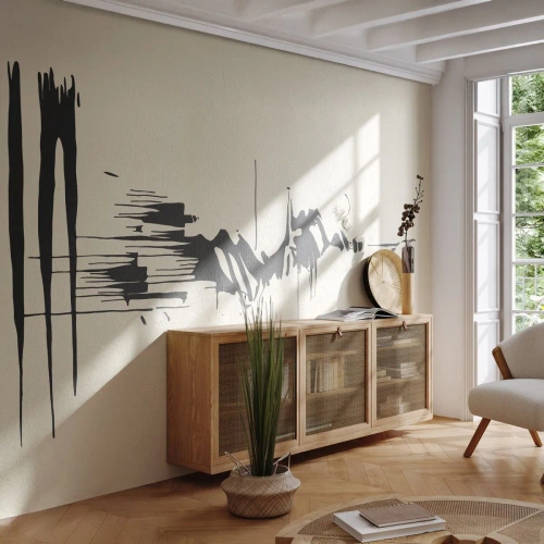 Fototapet Standard Eco - Dynamisk svart abstraktion på en beige bakgrund - 100x70cm - Skyndsam abstraktion - Modern väggdekoration för vardagsrum och sovrum ARTTOR