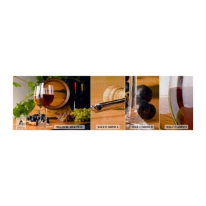 Provbit av fototapet Premium Sand - Som hos gamla mästare - Vinfat, Druva, Ett glas vin - 100x30 cm