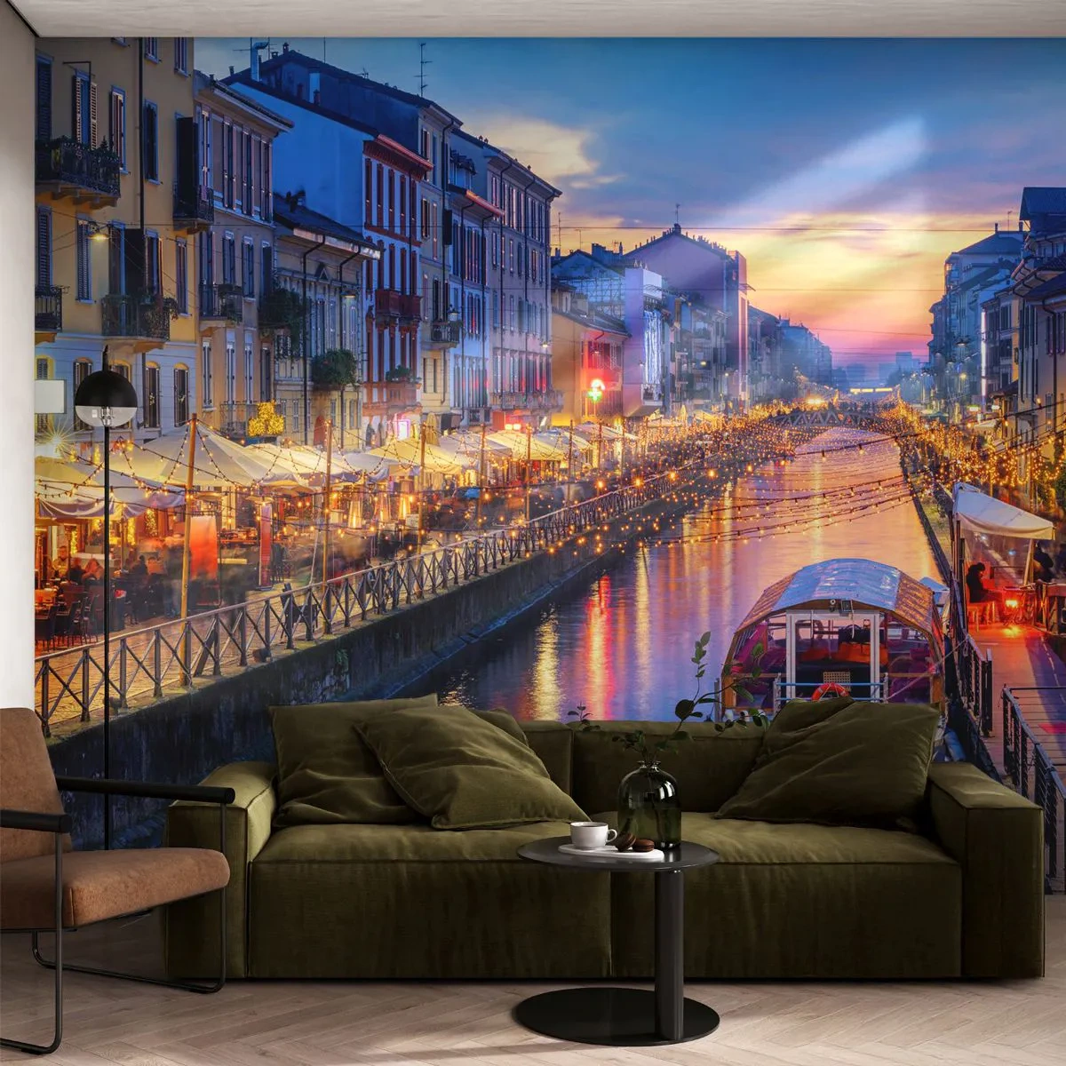 Fototapet Premium Sand - Ljusets och nöjets kväll - Stad, Milano, Italien - 100x70 cm