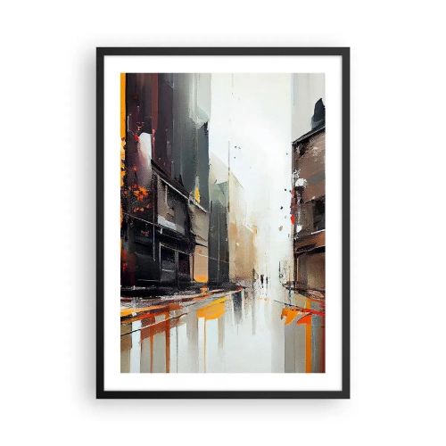 Affisch i svart ram - Abstrakt stadspanorama i nyanser av grått och orange - 50x70cm - Regnig dag - Modern väggdekoration för vardagsrum och sovrum ARTTOR