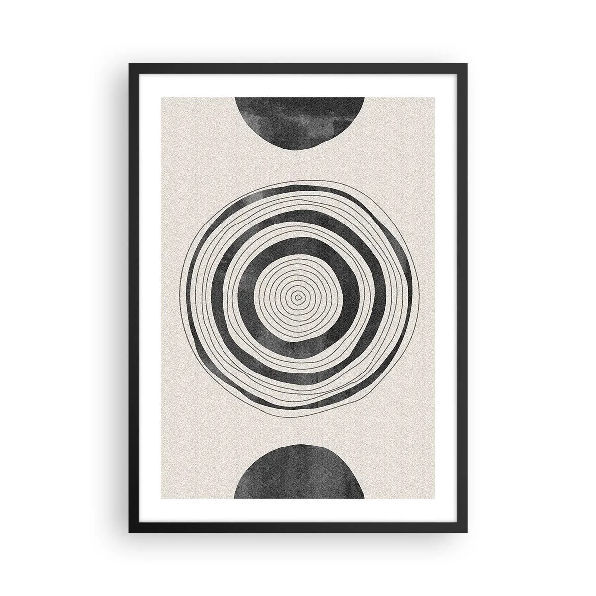 Affisch i svart ram - En minimalistisk komposition av geometriska cirklar - 50x70cm - De viktiga sakerna däremellan - Modern väggdekoration för vardagsrum och sovrum ARTTOR